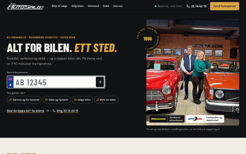 Skjermbilde av forsiden på nettsiden